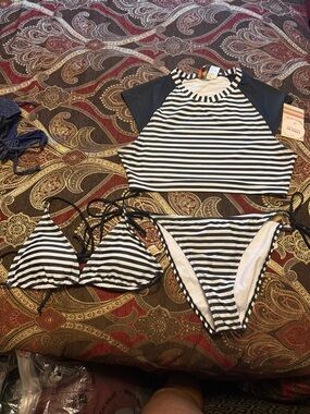 Black & White Striped Bikini Set